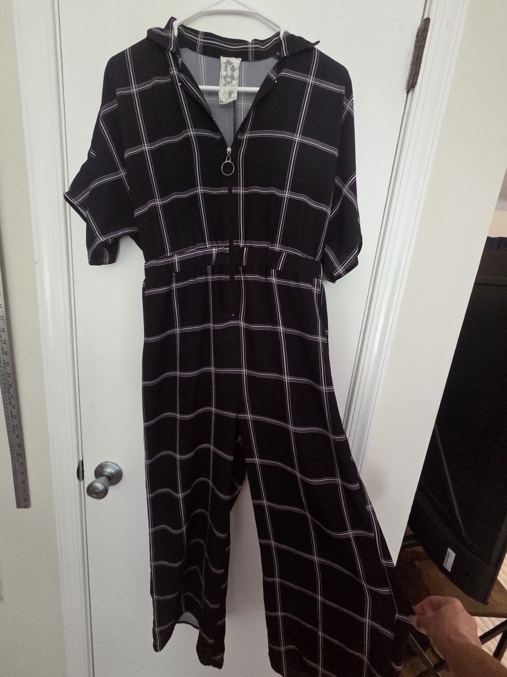 Sadie & Sage Black Windowpane Zip Jumpsuit